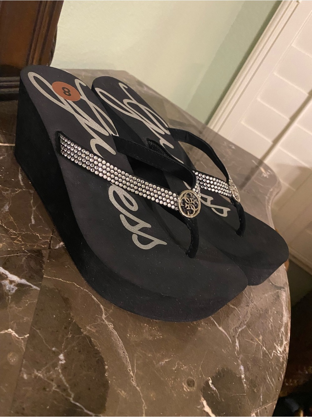 Black Embellished Platform Flip Flops - Women - Picture 2 of 8